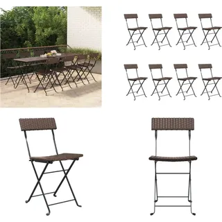 vidaXL Bistrostühle 8 Stk. Klappbar Braun Poly Rattan und Stahl - Klappbarer Bistrostuhl - Klappbare Bistrostühle - Gartenmöbel - Outdoor Möbel - Braun