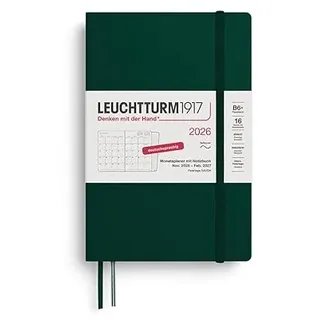 Leuchtturm1917 372613 Monatsplaner & Notizbuch Paperback (B6+) 2026, 16 Monate (01 November 2025-28. Februar 2027), Softcover, Forest Green, Deutsch