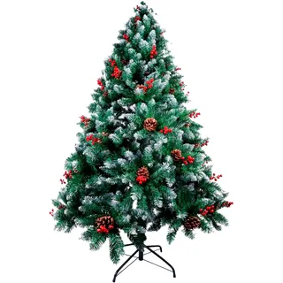 Natürlicher grüner Weihnachtsbaum mit Schnee und roten Beeren, schneebedeckter Weihnachtsbaum, optionale Weihnachtsbeleuchtung, Weihnachtsbaum-Dekoration nach Ihrem Geschmack, Chistmas Tree