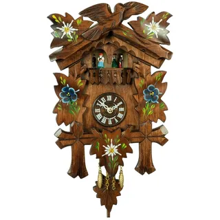 Kuckulino Schwarzwalduhr Schweizerhaus mit Quarzwerk und Kuckuckruf, drehende Tänzer - Braun