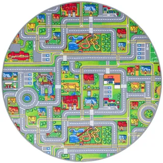 Snapstyle Kinder Spiel Teppich Abenteuerland Bunt Rund , Multicolor , Textil , Abstrakt , Rund , 200x200 cm , Teppiche und Böden, Teppiche, Kinderteppiche