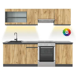 Vicco Küchenzeile Raul 240 cm Eiche/Anthrazit