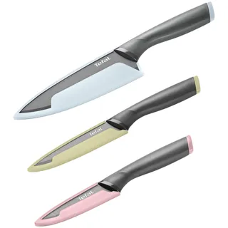 Tefal Slicy 3-tlg. Messer-Set, Soft Touch Griff, Schwarz/Pastellfarben