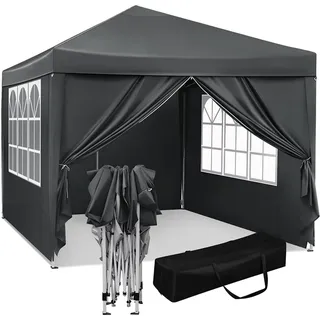 WOLTU Pavillon Pop-Up wasserdichter Faltpavillon, aus Oxford Metallrahmen 3 x 3 m Anthrazit - Dunkelgrau