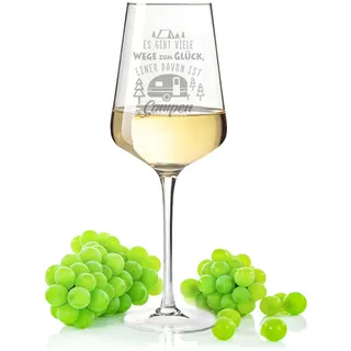 Leonardo Weinglas mit Gravur - Wege zum Campen - Witziges Spruchglas als Geschenk für Camper und Weinliebhaber - Geschenke für Sie & Ihn - Geeignet für Rotwein & Weißwein - Farbe: Puccini
