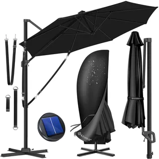 KESSER® Sonnenschirm Ampelschirm SUN Rund XL Ø330 cm Inkl. Abdeckung 7-Fach Verstellbar Drehbar Neigbar Kippbar Groß 360° Drehbar Gartenschirm mit Kurbel Sonnenschutz UV50+ - Schwarz