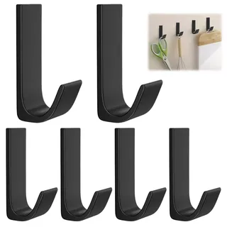 6 Stück Selbstklebend Aluminium Wandhaken, 6.2×2×1.7cm Hält Bis Zu 20kg, Selbstklebende Haken für Badezimmer, Aluminium Klebehaken, Geeignet für Wohnküchen, Badezimmer und Wohnräume (Schwarz)