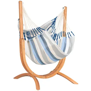 La Siesta Hängematte , Blau, Weiß , Holz , Eukalyptusholz,Eukalyptusholz , Schichtholz,massiv , 100x152x92 cm , Gartenmöbel, Gartenschaukeln, Hängematten