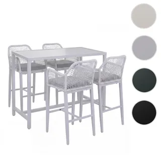 Set Bartisch + 4x Barhocker HWC-P91, Barstuhl Stehtisch, Outdoor Sitzpolster Seilgeflecht Metall ~ h
