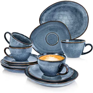 Sänger Kaffeeservice Darwin für 4 Personen aus Steingut , Blau , Keramik , 4-teilig , 26x34x24.75 cm , kratzfest , Geschirr, Geschirrsets, Kaffeeservice