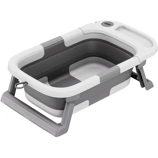 Faltbare Babywanne mit LCD-Thermometer - Für Babys von 0-36 Monaten - Antirutsch & platzsparend - Integrierter Stöpsel - Aufhängbar - Grau