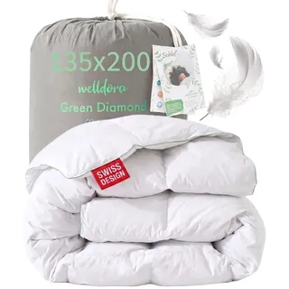 Welldora Komfort Bettdecke 135x200 Ganzjahres | Federn & Daunen extraweich | Bauschige Daunendecke für kuschelige Nächte | 100% Federn & Daunen | Oeko-Tex, RDS & Downpass ohne Lebendrupf | Decke 135x200