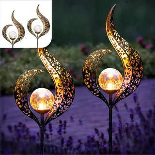 Gadgy Solarleuchten Garten 2er Set LED Laternen Wasserdicht Schwarz | Solar Gartenbeleuchtung mit Flammen-Optik - Gartendekoration für Terrasse Weg Balkon und Hof