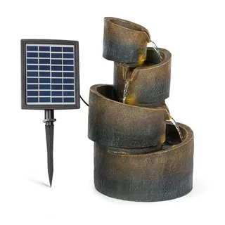 Blumfeldt Mantua Kaskadenbrunnen Solarbrunnen Gartenbrunnen Zierbrunnen,Solarbetrieb,4 Kaskadenstufen,Indoor & Outdoor,Solarpanel: 9 V / 2,8 W / 17,5 x 14 cm,frostbeständig - Braun