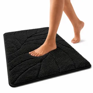 Floordirekt Badteppich - extra flauschig & schnelltrocknend - Badezimmerteppich mit rutschhemmender Rückseite - Badematte Duschvorleger (Maris) (Schwarz, 80 x 150 cm)
