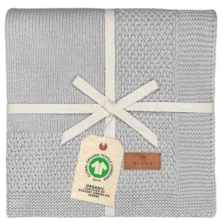 DIKOS® Babydecke mit Bordüre (Grau) – gestrickt aus weicher 100% Bio-Baumwolle (GOTS) – atmungsaktive Neugeborenen Decke – Geschenkidee zur Geburt & Erstausstattung für Baby Jungen & Mädchen