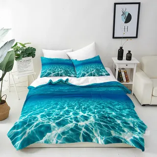 ANHOPE Unterwasser Ozean Meer Welt Bettwäsche Set 2 Teilig Bettbezug 135x200 cm + Kissenbezug 80x80 cm Weich Microfaser Bettbezüge mit Reißverschluss Ganzjahres Bettdeckenbezug Set