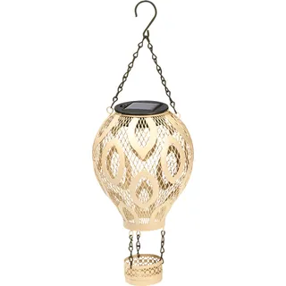 LED Solar Metall Heißluftballon LED Windlicht Dekolampe Schattenspiel orientalisch beige - Beige