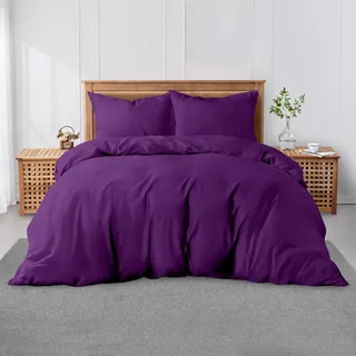 GC GAVENO CAVAILIA Einfarbiges Set Polycotton Unifarbener Bettbezug für Einzelbett, superweiche, atmungsaktive Bettwäsche und Leinen, waschbare Steppdeckenbezüge, Polyester, 50% Baumwolle, Beere