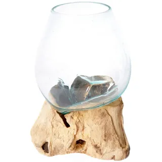 Ambia Home Vase , Braun, Klar, Transparent , Holz, Glas , Recyclingholz , Hartholz , 30 cm , Handmade in Indonesia , mundgeblasen, handgemacht, zum Stellen , Dekoration, Vasen, Glasvasen