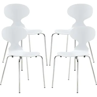 Esszimmerstuhl ‘Kil’ 4er Set Küchenstühle 80 x 47 x 48 cm Holz Metallgestell Weiß/Chromfarben - Creme