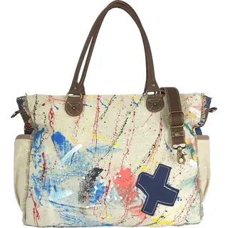 Sunsa Damen Handtasche. XXL Tasche aus Canvas/Leinwand & Leder. Große Strandtasche/Weekender - Beige