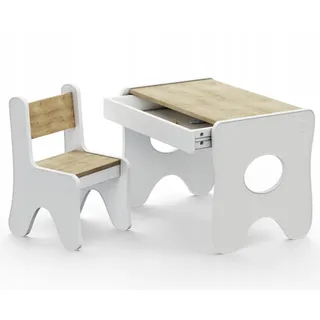 Tisch mit Schublade und Kinderschreibtisch braun und weiß, Tisch zum Zeichnen, Spielen - Weiß