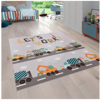 Paco Home Kinderteppich »Bino 578«, rechteckig, 4 mm Höhe, Spielteppich, Motiv Autos & Baustelle, Kinderzimmer grau