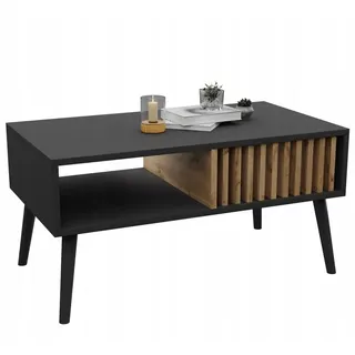 Couchtisch im skandinavischen Stil, moderner Wohnzimmertisch 50 x 90 cm schwarz, braun - Schwarz