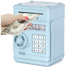 Highttoy Spardose für Kinder ab 3 Jahre,Elektronische Spardose Tresor Kinder Spardosen mit Code ATM Saving Bank Geldautomat Spardose Spielzeug für Jungen Geschenk Hellblau