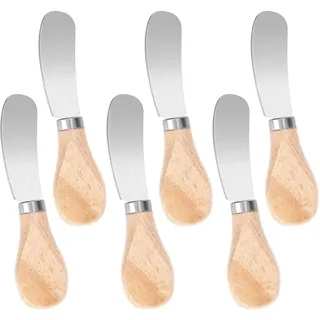 Giantree 6 Stück Buttermesser Klein, Käsemesser aus Edelstahl | Butterstreichmesser mit Holzgriff klein Käsemesser-Set Dessertmesser Buttermesser für Käse Marmelade Gebäckherstellung Butter