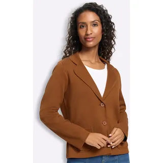 Jackenblazer HEINE "Strickblazer", Damen, Gr. 50, braun (cognac), 50% Baumwolle, 50% Polyacryl, Blazer Jackenblazer