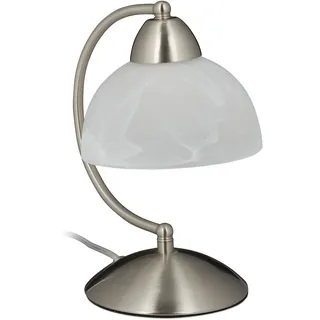 relaxdays Tischlampe Touch Weißglas - Silber
