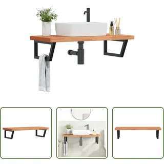 The Living Store Waschbeckenregal Wandmontage Stahl und Massivholz Buche - Braun