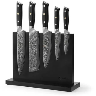 Wakoli Elite Cuisine Damast Küchenmesser Set 5-tlg. 67 Lagen Damaststahl mit VG10-Kern, G10-Griffe, Messerblock aus Akazienholz