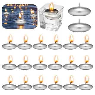 20 Stück Schwimmkerzen Metallkerzen Silber-Metallic, Unparfümierte Schwimmkerzen Metallic 37mm Dekorative Schwimmende Kerzen für Hochzeit Pool Partys SPA Badewannen Valentinstag Weihnachten Deko