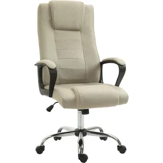 Vinsetto Bürostuhl, Ergonomisch Schreibtischstuhl mit Kopfstütze, Leinenoptik Beige , Kunststoff , 62x119x76 cm , Büromöbel, Bürostühle, Drehstühle
