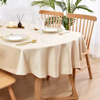 Wolkemer Ovale Tischdecke aus Leinenimitat, strapazierfähig, knitterarm, 152,4 x 213,3 cm, Beige, Landhausstil, rustikale Tischdecke für Küche, Esszimmer, Innen- und Außenbereich, Tischdekoration