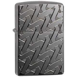 Zippo Sturmfeuerzeug - Geometric Weave, Black Ice, Deep Carve - Nachfüllbar - Wiederverwendbar - Windfestes Design - Geschenkbox - Made in USA