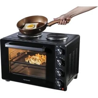 Hanseatic Kleinküche "97530243 HMO366BKB", schwarz, B:51cm H:37cm T:42cm, Minibacköfen, mit Doppelkochplatte, Back- und Krümelblech, Grillrost, 36L Garraum