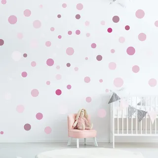 ELES VIDA - 100 wandtattoo Punkte wandsticker Kreise fürs Kinderzimmer - Set Farben, Dots zum Kleben Wandaufkleber - Wandfolie, Kleinkinder, Erstausstattung auf Rauhfaser Lila - Flieder - Rosa - Pink