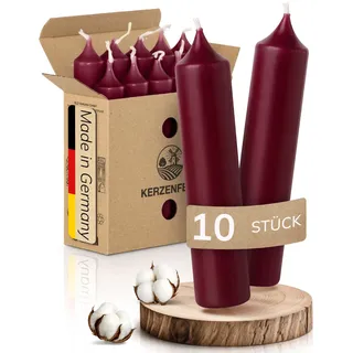 Kerzenfeld® Kurze Stabkerzen Dunkelrot, 2-fach getaucht, 10cm x 2,2cm | Made in Germany, Bunte Kleine Kerzen - Ohne Tropfen & Rußen - RAL-Zertifizierte Tafelkerzen, Tischdeko für Zuhause oder Event