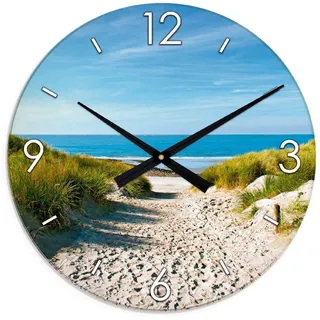 ARTland Wanduhr XXL Ø 50 cm Strand mit Sanddünen und Weg zur See«, lautlos ohne Tickgeräusche beige