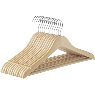 SONGMICS Kleiderbügel Holz, 12er Set Bügel, Holzbügel, Einkerbungen im Schulterbereich, Hosensteg, Hosenbügel, 360° drehbarer Haken, für Jacken Hemden Mäntel, naturbeige CRW010N12