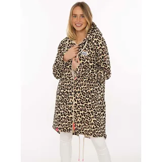 Kurzmantel ZWILLINGSHERZ "Leo Allover", Damen, Gr. M, beige, Sweatware, Obermaterial: 50% Baumwolle, 50% Polyester, Mäntel Kurzmantel, gemustert, Taschen, Reißverschluß