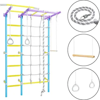 Sprossenwand für Kinder Indoor Klettergerüst aus Metall mit Spinnenstange und Gymnastikschaukel – Comet Next 5, lila - Violett