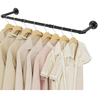 YheenLf Kleiderstange Deckenmontage Schwarz, 100cm Garderobenstange Wandmontage Industrial, Kleiderständer für die Wand, Wandregal Küchenregal, Einfache Montage