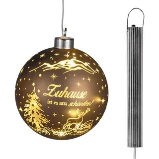 formano LED Weihnachtskugel zum Hängen 10 cm braun-Gold mit Spruch,Zuhause ist es am schönsten' - Hängelicht aus mattem Farbglas mit Timer & LED - batteriebetriebene Dekoration für Weihnachten