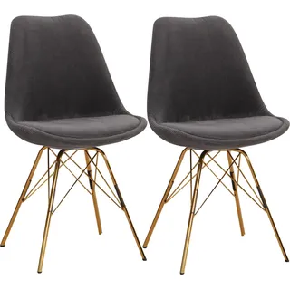 Esszimmerstuhl 2er Set Cara Cord Anthrazit Goldbeine Skandinavisches Design - Grau