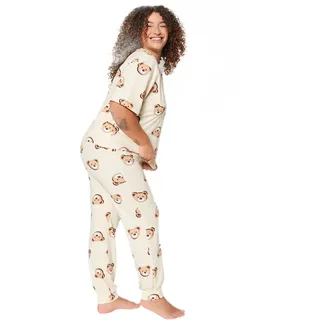 Trendyol Women's Damen 2er-Pack Tier Kurzarm Freizeitkleidung Regulär Pyjama Übergröße Pajama Set, Ecru, 2XL